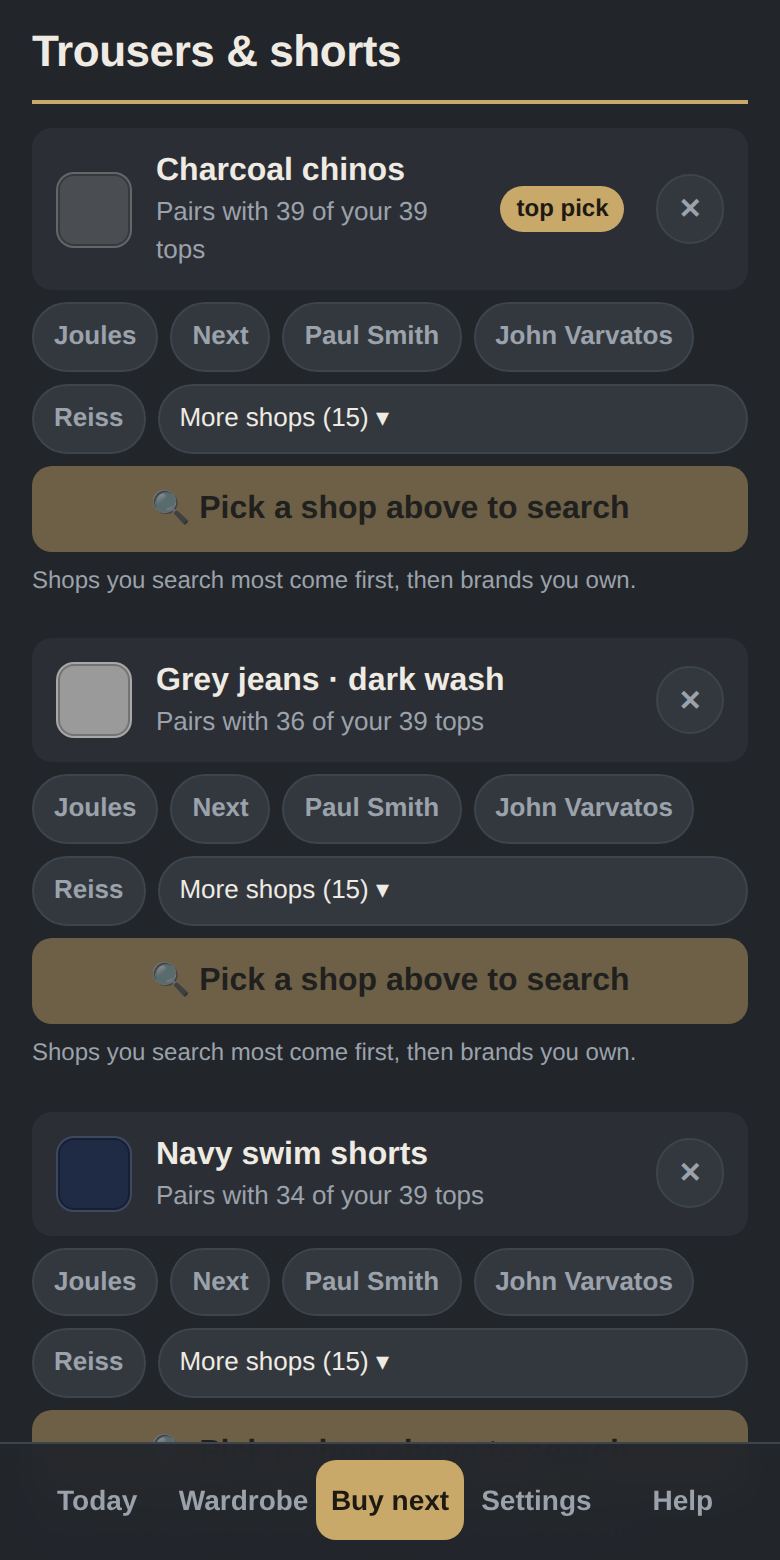 Buy next suggestions with shop buttons